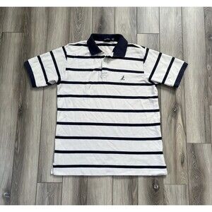 Nautica Men's Cream / Navy Stripe Short Sleeve Polo Shirt Size L 100% Cotton